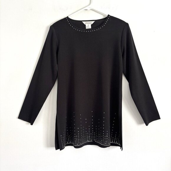 Exclusively Misook Black Long Sleeve Tunic Top Embellished Women’s Size Medium - Picture 1 of 8